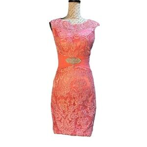 Semi Formal Peach/Pink Lace Tea Length Gown Size 2